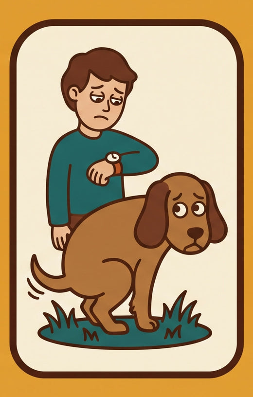 Illustration of a glum dog under a rain cloud