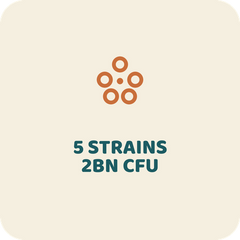 5 live strains, 2 billion CFU per tablet